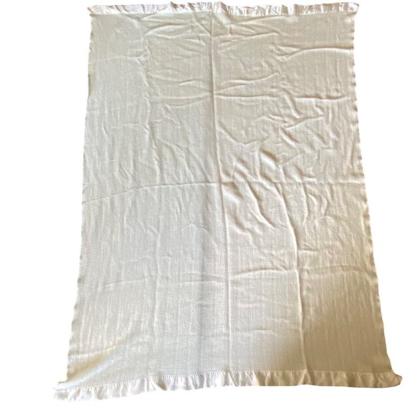 Vintage Faribo Twin Blanket 65x90 Cream Waffle Weave Wool Blend Satin Trim USA - Picture 1 of 10